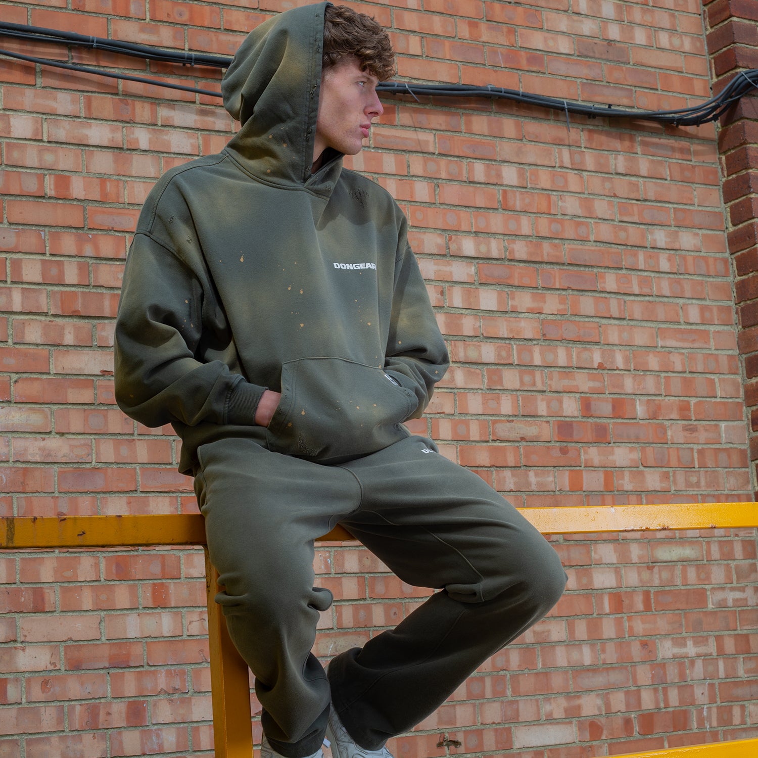 DonGear Washed Distressed Hoodie – Olive