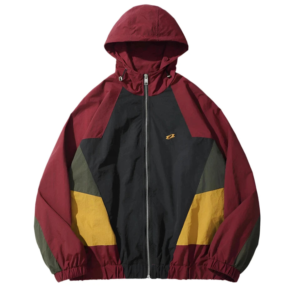 Patchwork Oversized Hooded Windbreaker