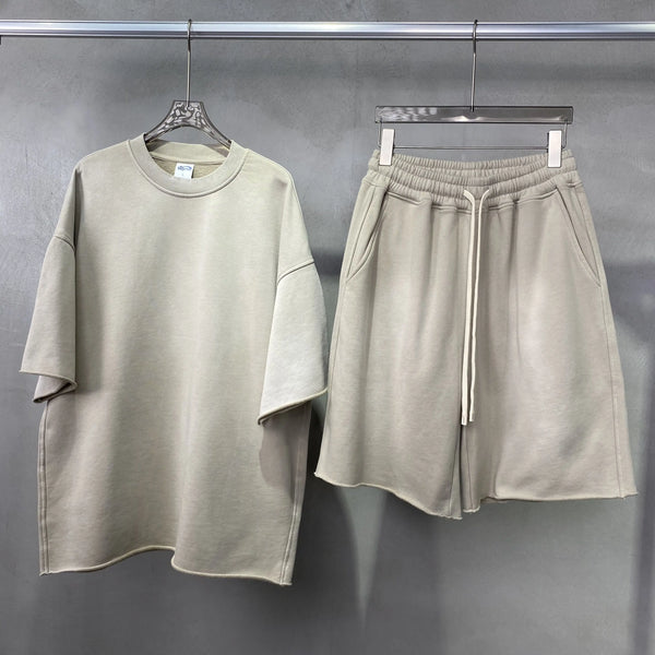 Spray-Dyed Cotton T-Shirt and Shorts Set