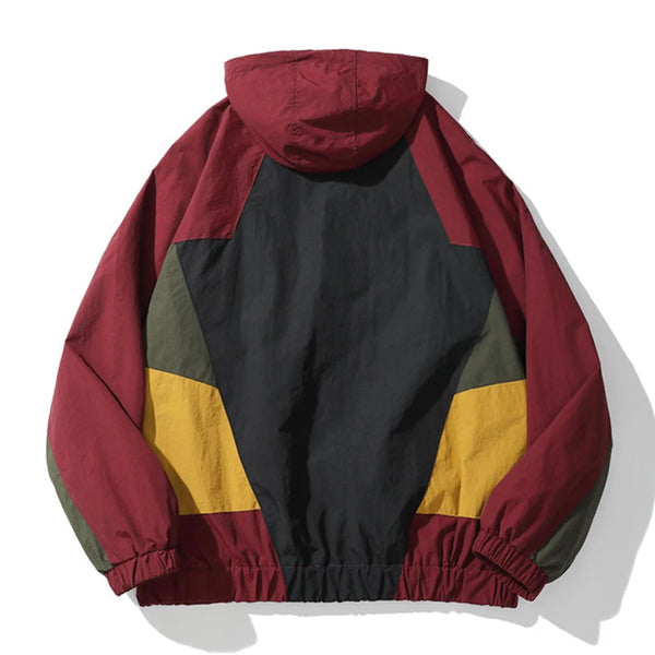 Patchwork Oversized Hooded Windbreaker