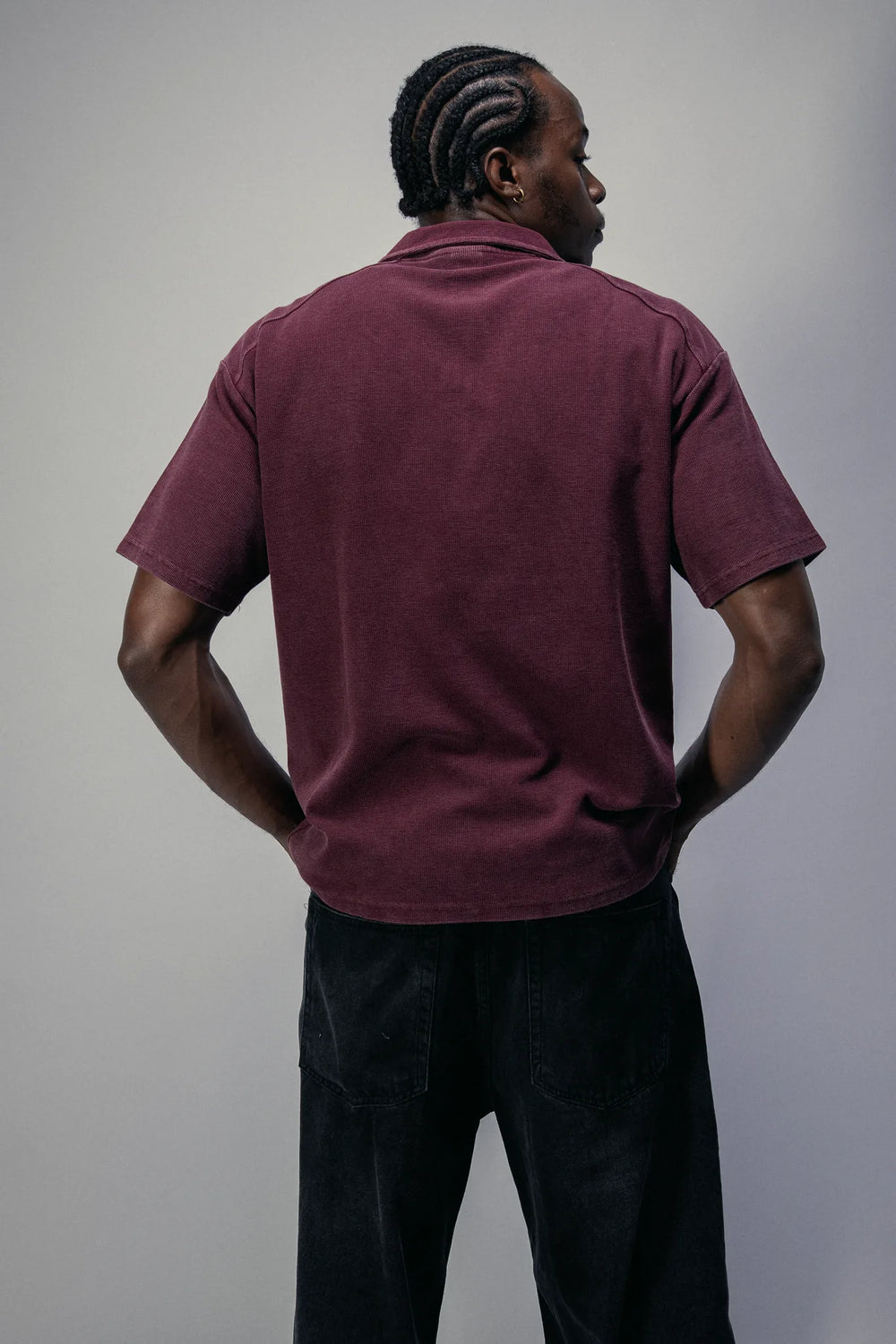 Short-sleeve zip polo in Oxblood, back