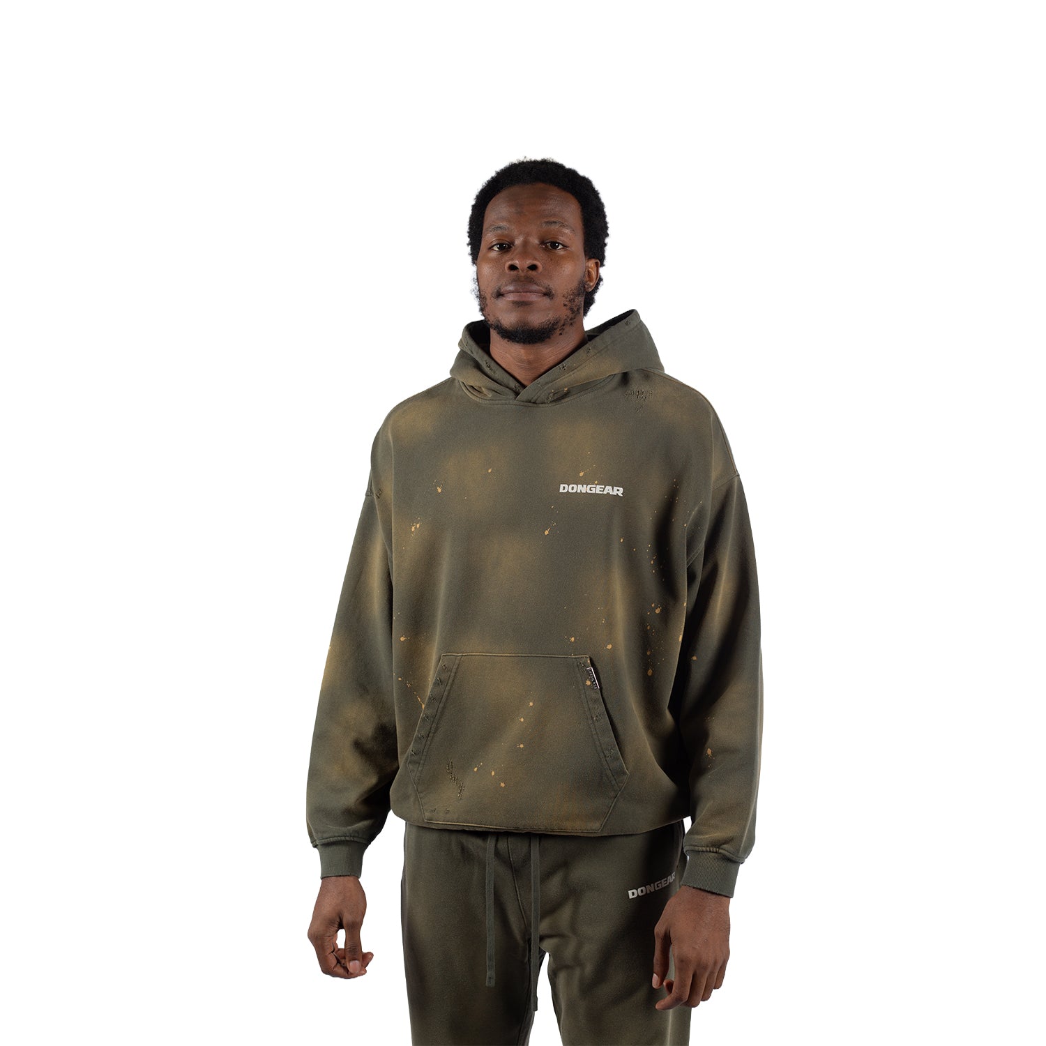 DonGear Washed Distressed Hoodie – Olive